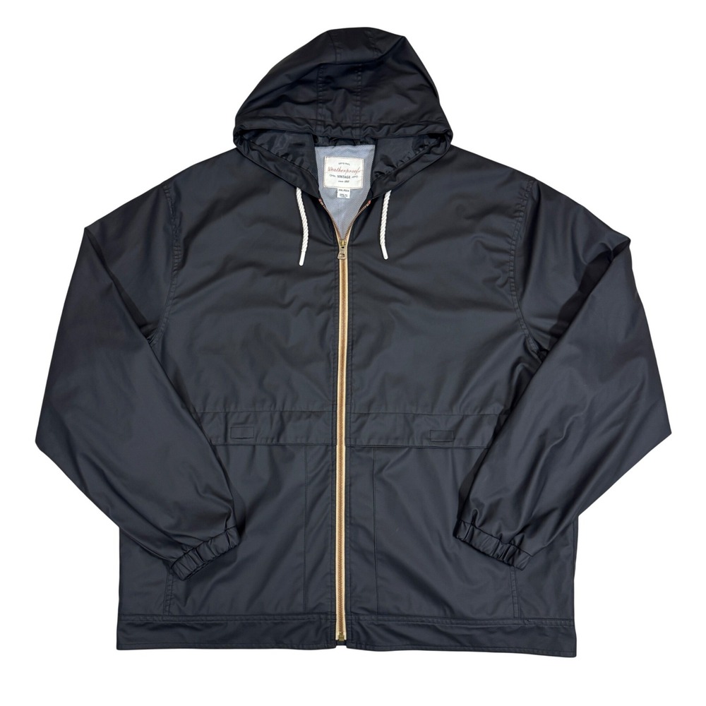 Weatherproof Vintage Mens Black Full Zip Hooded Rain Jacket Windbreaker XXL